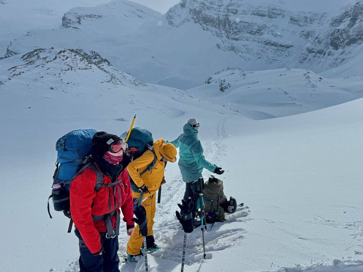 Ski tourers on a snowfield